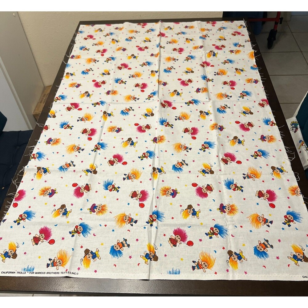 Vtg Marcus Brothers Textiles California Trolls White Fabric Scrap 28" W x 45" L